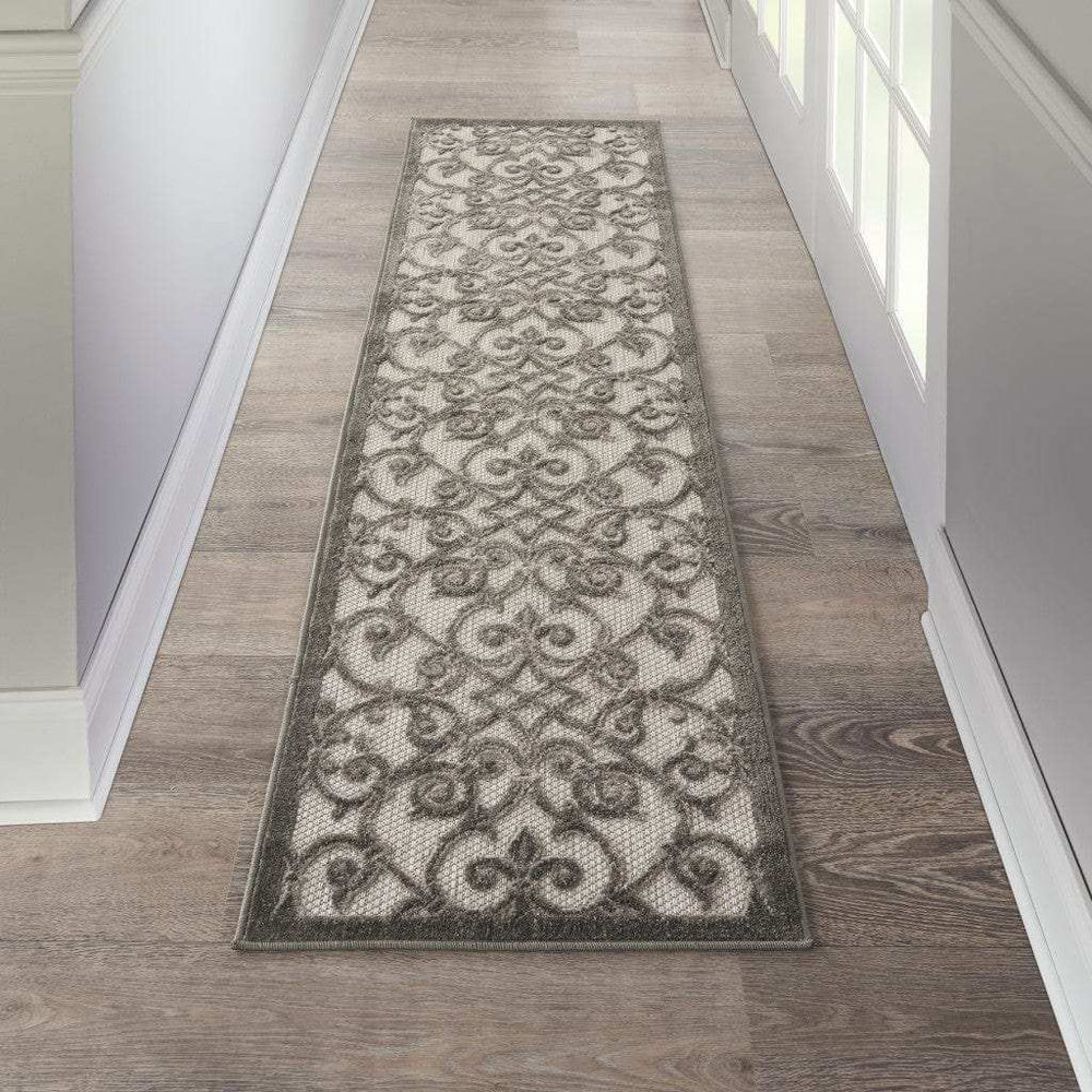 2' X 8' Gray Floral Indoor Outdoor Area Rug - Homeroots - Flyclothing LLC