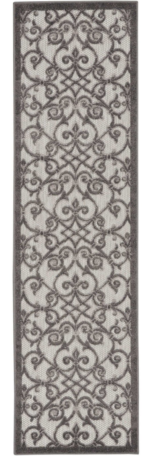 2' X 10' Gray Floral Indoor Outdoor Area Rug - Homeroots - Flyclothing LLC
