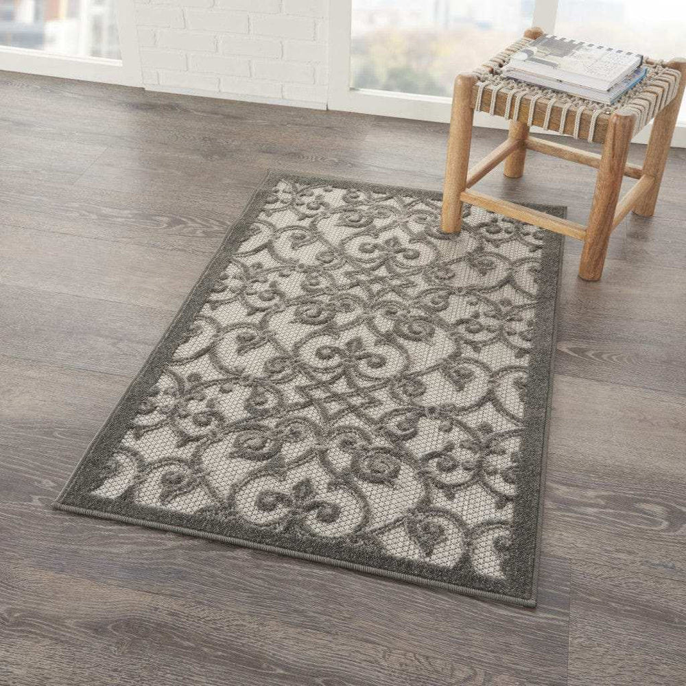 3' X 4' Gray Floral Indoor Outdoor Area Rug - Homeroots - Flyclothing LLC