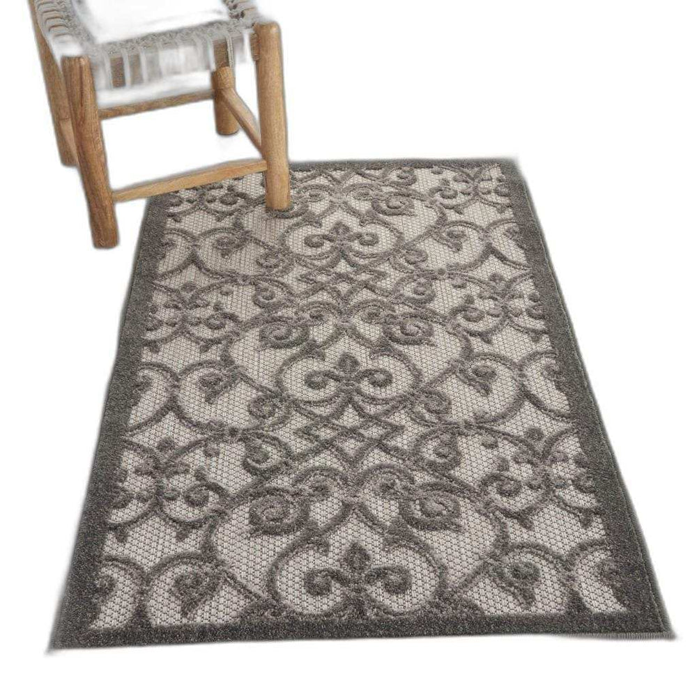3' X 4' Gray Floral Indoor Outdoor Area Rug - Homeroots - Flyclothing LLC