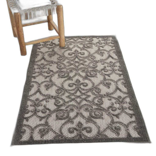 3' X 4' Gray Floral Indoor Outdoor Area Rug - Homeroots - Flyclothing LLC
