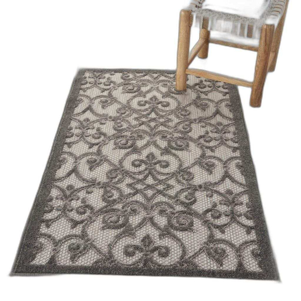 3' X 4' Gray Floral Indoor Outdoor Area Rug - Homeroots - Flyclothing LLC