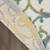 4' Round Ivory And Blue Round Floral Indoor Outdoor Area Rug - Homeroots - Flyclothing LLC