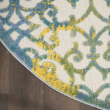 4' Round Ivory And Blue Round Floral Indoor Outdoor Area Rug - Homeroots - Flyclothing LLC