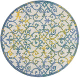 5' Round Ivory And Blue Round Floral Indoor Outdoor Area Rug - Homeroots - Flyclothing LLC
