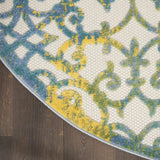 5' Round Ivory And Blue Round Floral Indoor Outdoor Area Rug - Homeroots - Flyclothing LLC