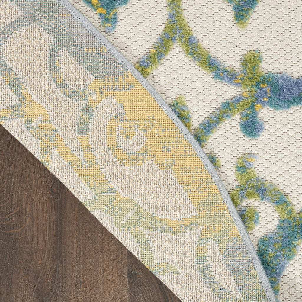 5' Round Ivory And Blue Round Floral Indoor Outdoor Area Rug - Homeroots - Flyclothing LLC