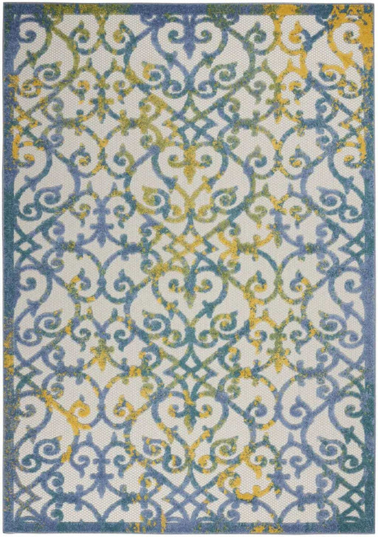 6' X 9' Ivory And Blue Floral Indoor Outdoor Area Rug - Homeroots - Flyclothing LLC