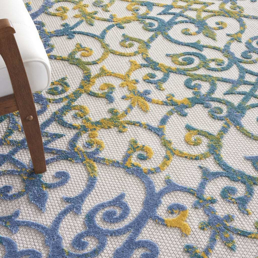 8' X 11' Ivory And Blue Floral Indoor Outdoor Area Rug - Homeroots - Flyclothing LLC