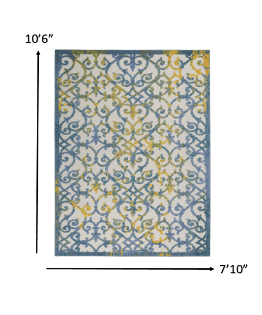 8' X 11' Ivory And Blue Floral Indoor Outdoor Area Rug - Homeroots - Flyclothing LLC