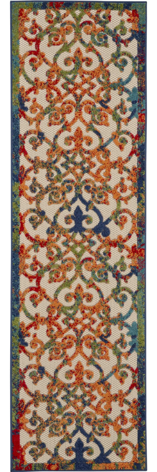 2' X 8' Ivory And Blue Floral Indoor Outdoor Area Rug - Homeroots - Flyclothing LLC