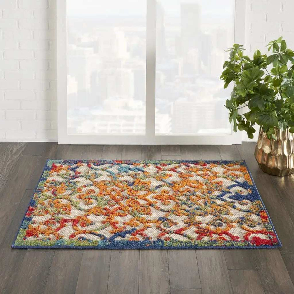3' X 4' Ivory And Blue Floral Indoor Outdoor Area Rug - Homeroots - Flyclothing LLC