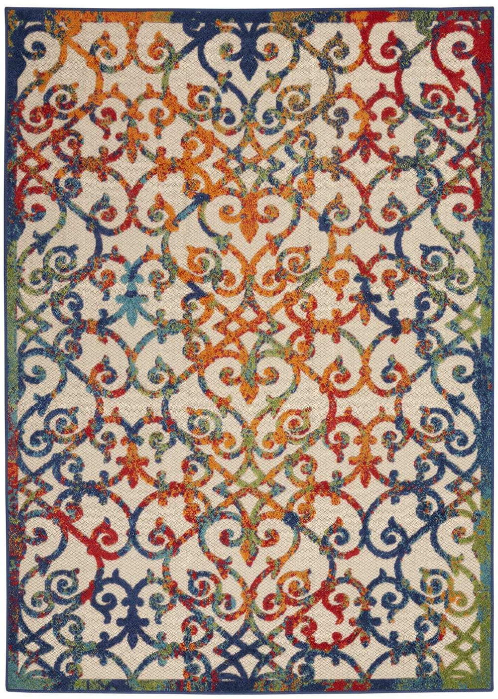 4' X 6' Ivory And Blue Floral Indoor Outdoor Area Rug - Homeroots - Flyclothing LLC