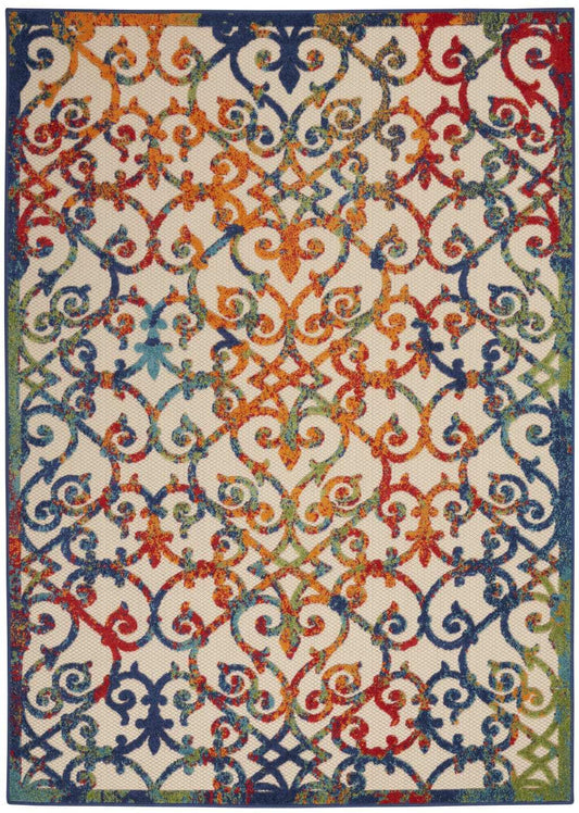 8' X 11' Ivory And Blue Floral Indoor Outdoor Area Rug - Homeroots - Flyclothing LLC