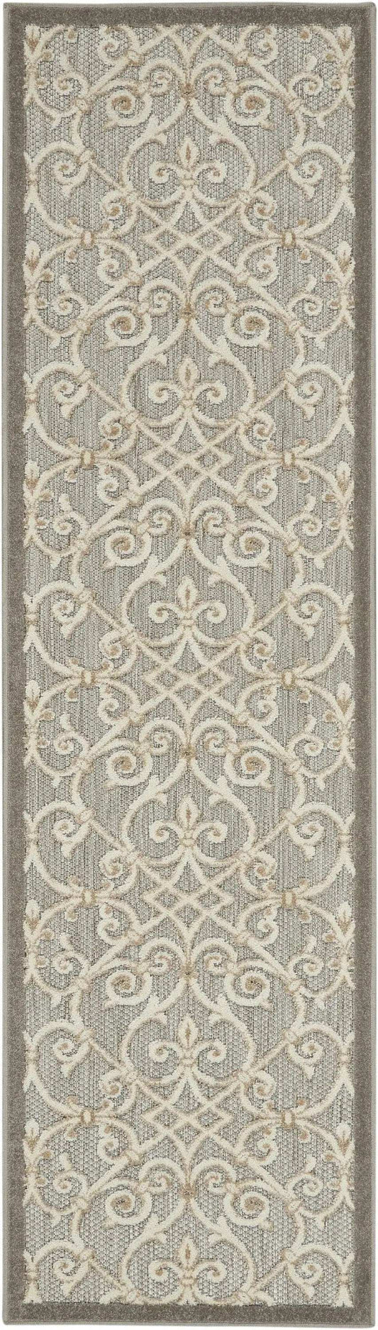 2' X 6' Gray And Ivory Floral Indoor Outdoor Area Rug - Homeroots - Flyclothing LLC