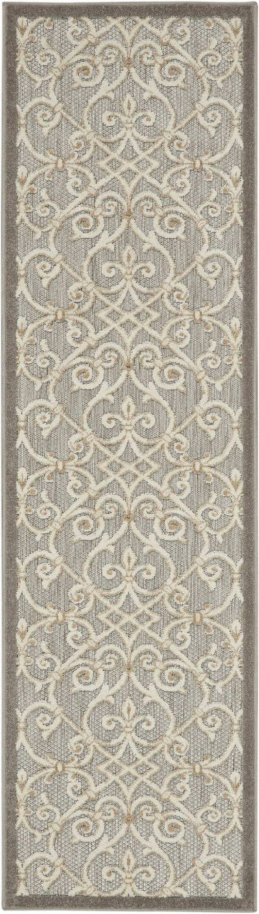 2' X 8' Gray And Ivory Floral Indoor Outdoor Area Rug - Homeroots - Flyclothing LLC