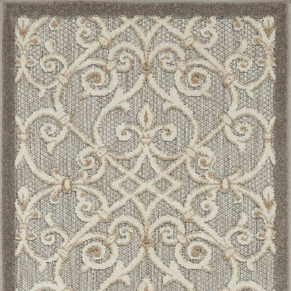 2' X 10' Gray And Ivory Floral Indoor Outdoor Area Rug - Homeroots - Flyclothing LLC