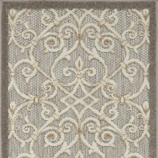 2' X 10' Gray And Ivory Floral Indoor Outdoor Area Rug - Homeroots - Flyclothing LLC