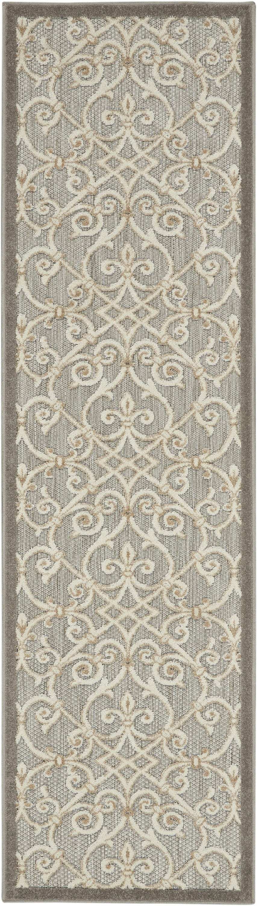 2' X 10' Gray And Ivory Floral Indoor Outdoor Area Rug - Homeroots - Flyclothing LLC