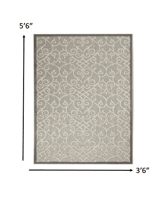 4' X 6' Gray And Ivory Floral Indoor Outdoor Area Rug - Homeroots - Flyclothing LLC