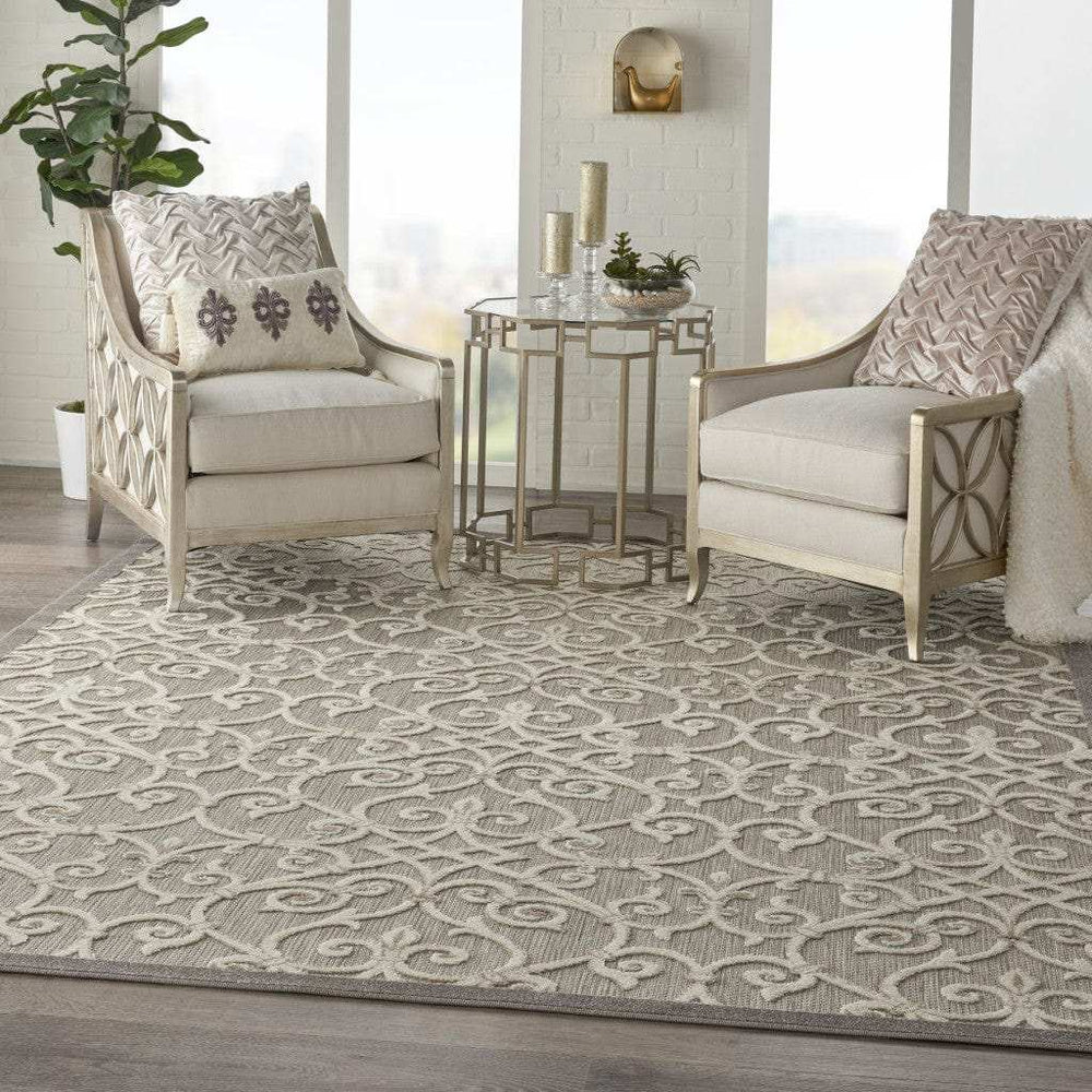 8' X 11' Gray And Ivory Floral Indoor Outdoor Area Rug - Homeroots - Flyclothing LLC