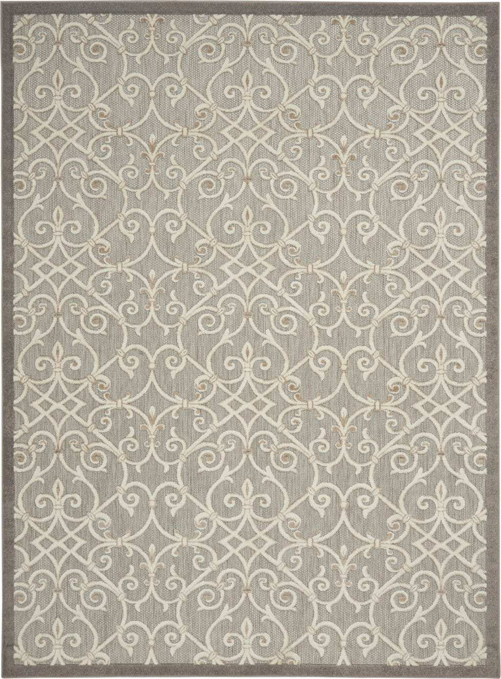 8' X 11' Gray And Ivory Floral Indoor Outdoor Area Rug - Homeroots - Flyclothing LLC