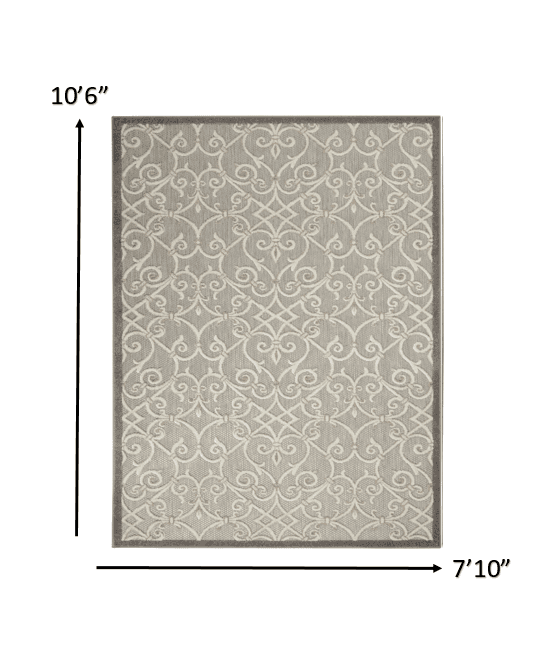 8' X 11' Gray And Ivory Floral Indoor Outdoor Area Rug - Homeroots - Flyclothing LLC