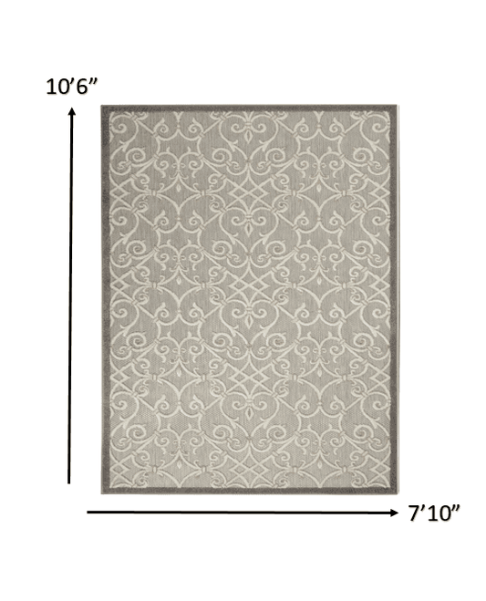 8' X 11' Gray And Ivory Floral Indoor Outdoor Area Rug - Homeroots - Flyclothing LLC