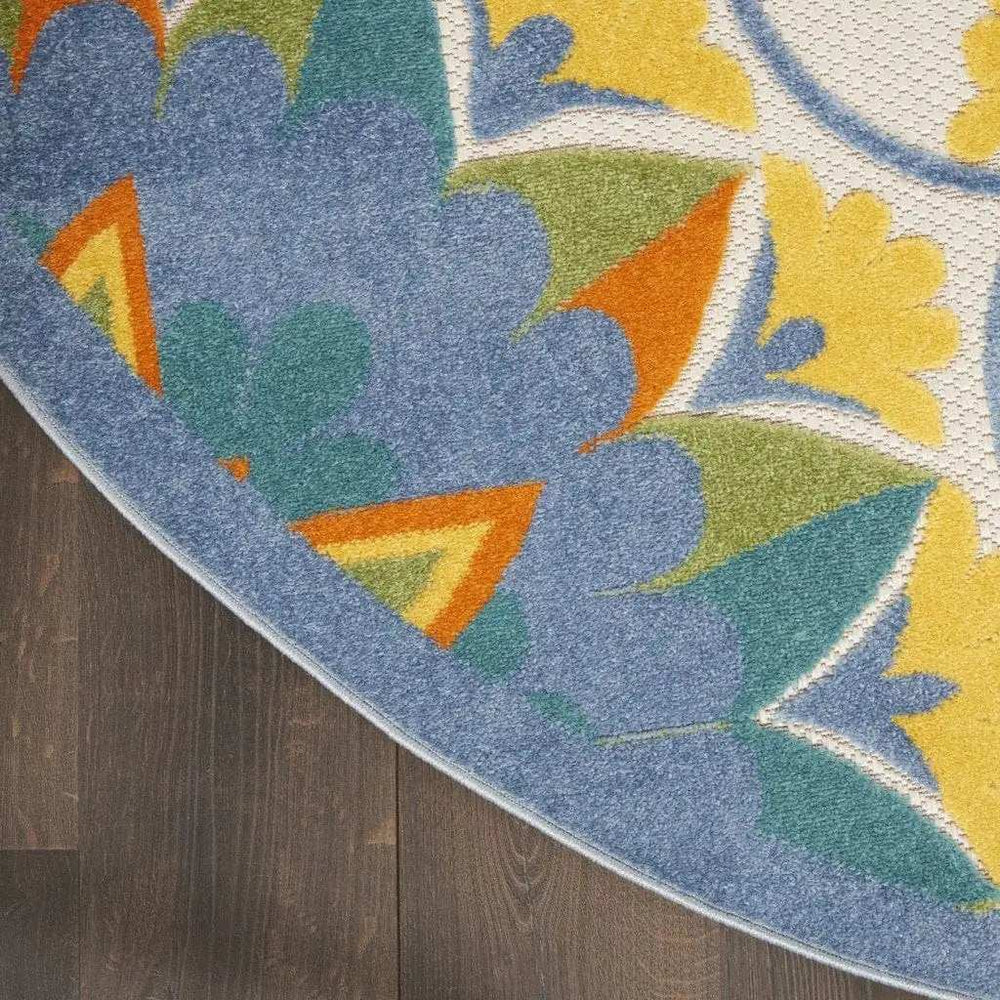4' Round Ivory And Blue Round Floral Indoor Outdoor Area Rug - Homeroots - Flyclothing LLC