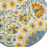 4' Round Ivory And Blue Round Floral Indoor Outdoor Area Rug - Homeroots - Flyclothing LLC