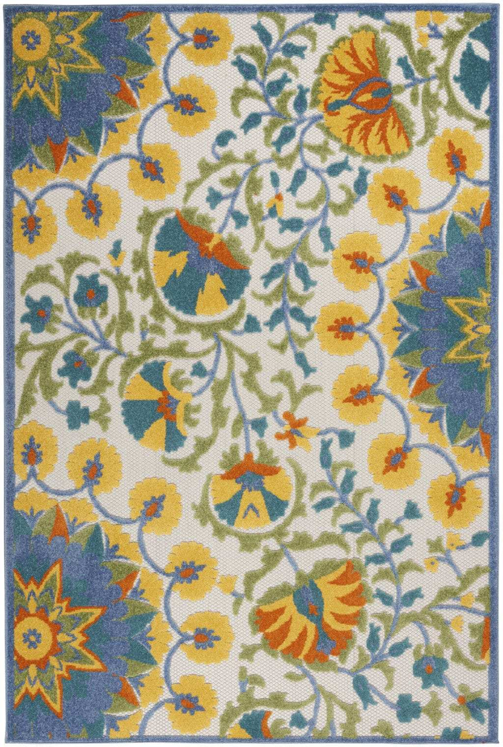 5' X 8' Ivory And Blue Floral Stain Resistant Indoor Outdoor Area Rug - Homeroots - Flyclothing LLC