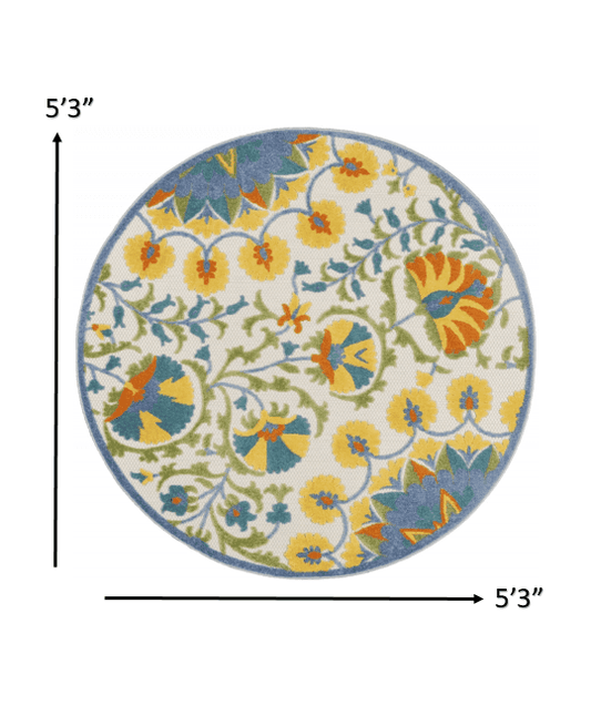 5' Round Multi Medallion Indoor Outdoor Area Rug - Homeroots - Flyclothing LLC