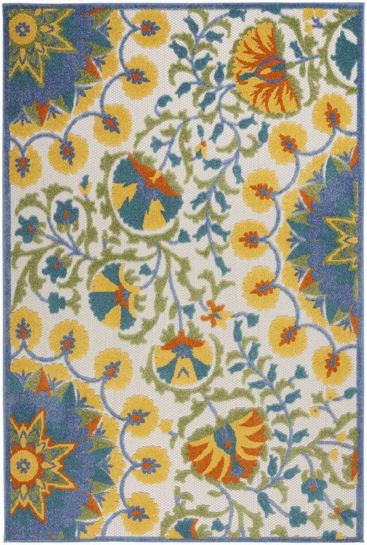 6' X 9' Ivory And Blue Floral Stain Resistant Indoor Outdoor Area Rug - Homeroots - Flyclothing LLC