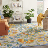 8' X 11' Ivory And Blue Floral Stain Resistant Indoor Outdoor Area Rug - Homeroots - Flyclothing LLC