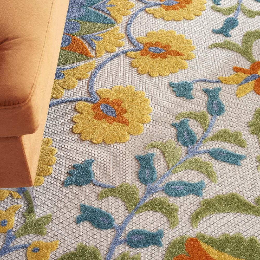 8' X 11' Ivory And Blue Floral Stain Resistant Indoor Outdoor Area Rug - Homeroots - Flyclothing LLC