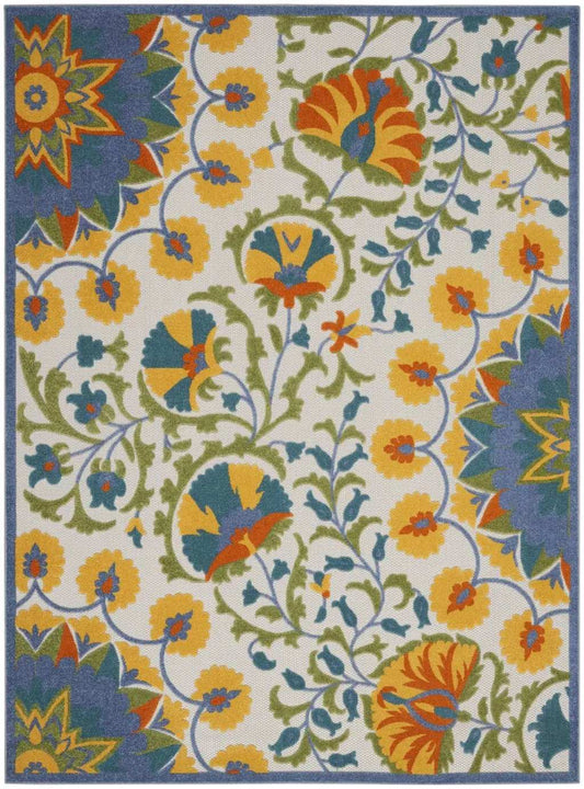 8' X 11' Ivory And Blue Floral Stain Resistant Indoor Outdoor Area Rug - Homeroots - Flyclothing LLC
