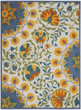 8' X 11' Ivory And Blue Floral Stain Resistant Indoor Outdoor Area Rug - Homeroots - Flyclothing LLC