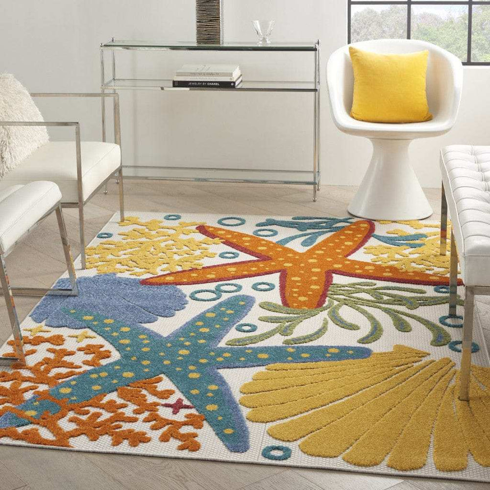 5' X 8' Yellow And Ivory Indoor Outdoor Area Rug - Homeroots - Flyclothing LLC