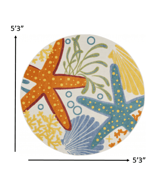 5' Round Yellow And Ivory Round Indoor Outdoor Area Rug - Homeroots - Flyclothing LLC