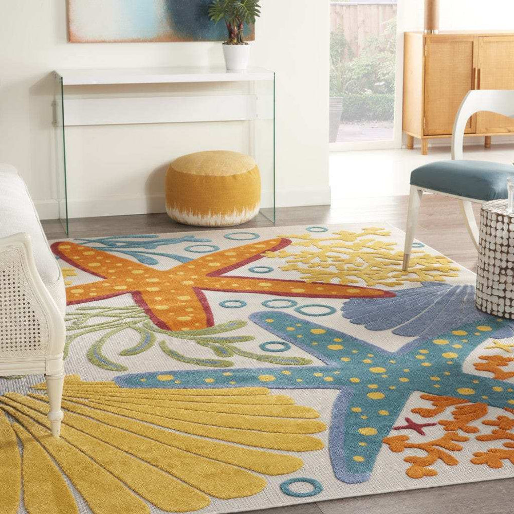 7' X 10' Yellow And Ivory Indoor Outdoor Area Rug - Homeroots - Flyclothing LLC
