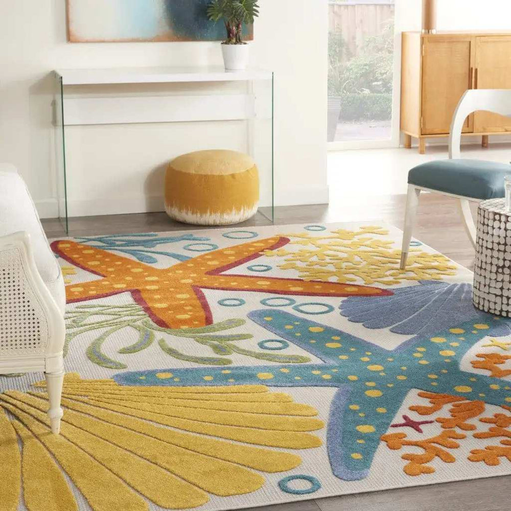 8' X 11' Yellow And Ivory Indoor Outdoor Area Rug - Homeroots - Flyclothing LLC