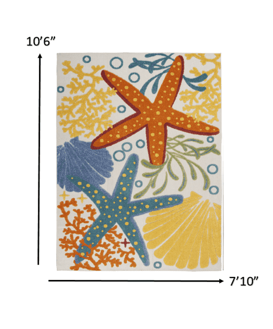 8' X 11' Yellow And Ivory Indoor Outdoor Area Rug - Homeroots - Flyclothing LLC