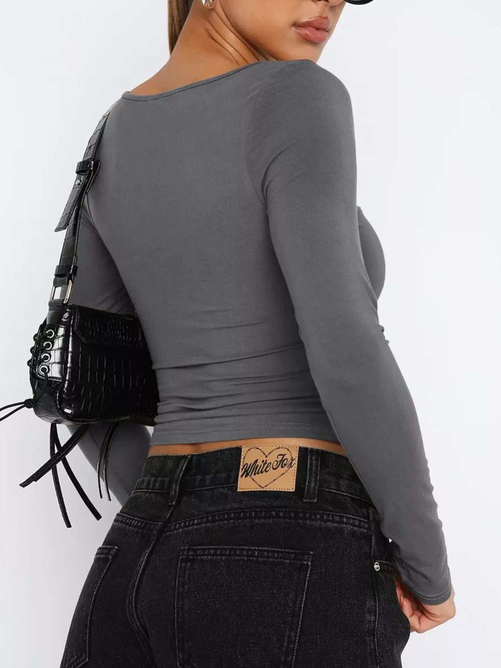 Long Sleeve Sweetheart Neck Crop T-Shirt - Trendsi - Flyclothing LLC