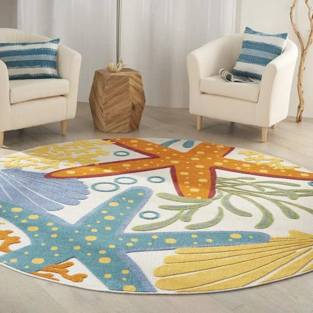 8' Round Yellow And Ivory Round Indoor Outdoor Area Rug - Homeroots - Flyclothing LLC