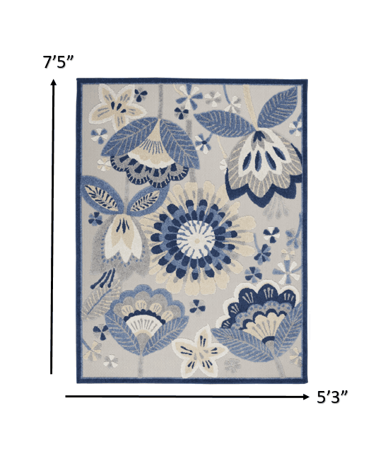 5' X 8' Blue And Gray Floral Indoor Outdoor Area Rug - Homeroots - Flyclothing LLC