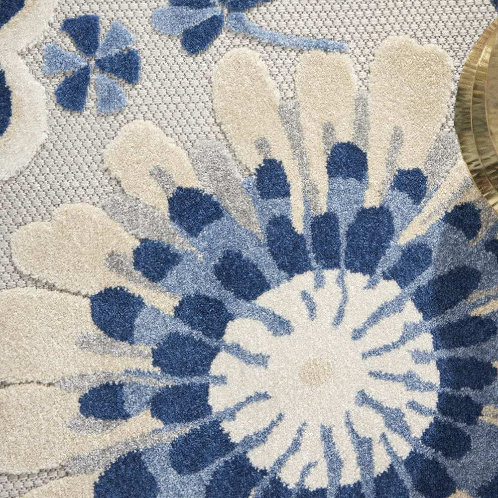 5' Round Blue And Gray Round Floral Indoor Outdoor Area Rug - Homeroots - Flyclothing LLC