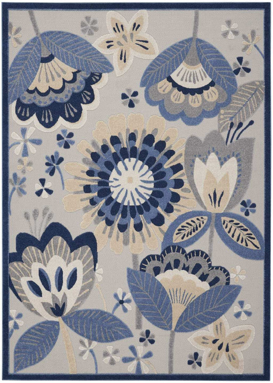 7' X 10' Blue And Gray Floral Indoor Outdoor Area Rug - Homeroots - Flyclothing LLC