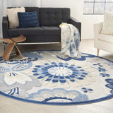 8' Round Blue And Gray Round Floral Indoor Outdoor Area Rug - Homeroots - Flyclothing LLC
