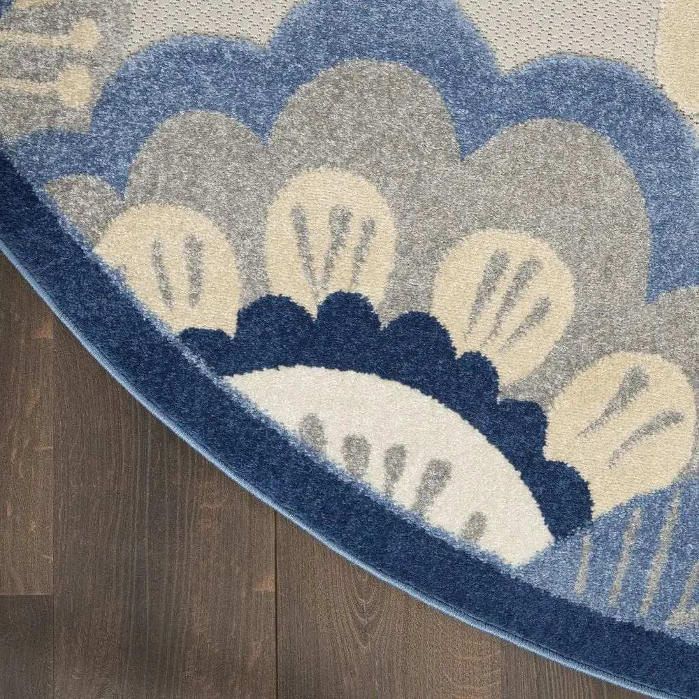 8' Round Blue And Gray Round Floral Indoor Outdoor Area Rug - Homeroots - Flyclothing LLC