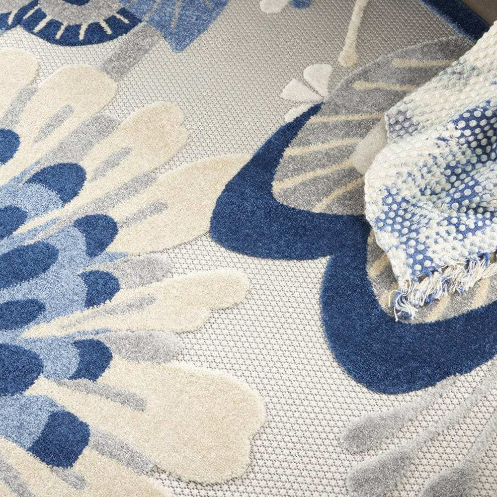 8' Round Blue And Gray Round Floral Indoor Outdoor Area Rug - Homeroots - Flyclothing LLC